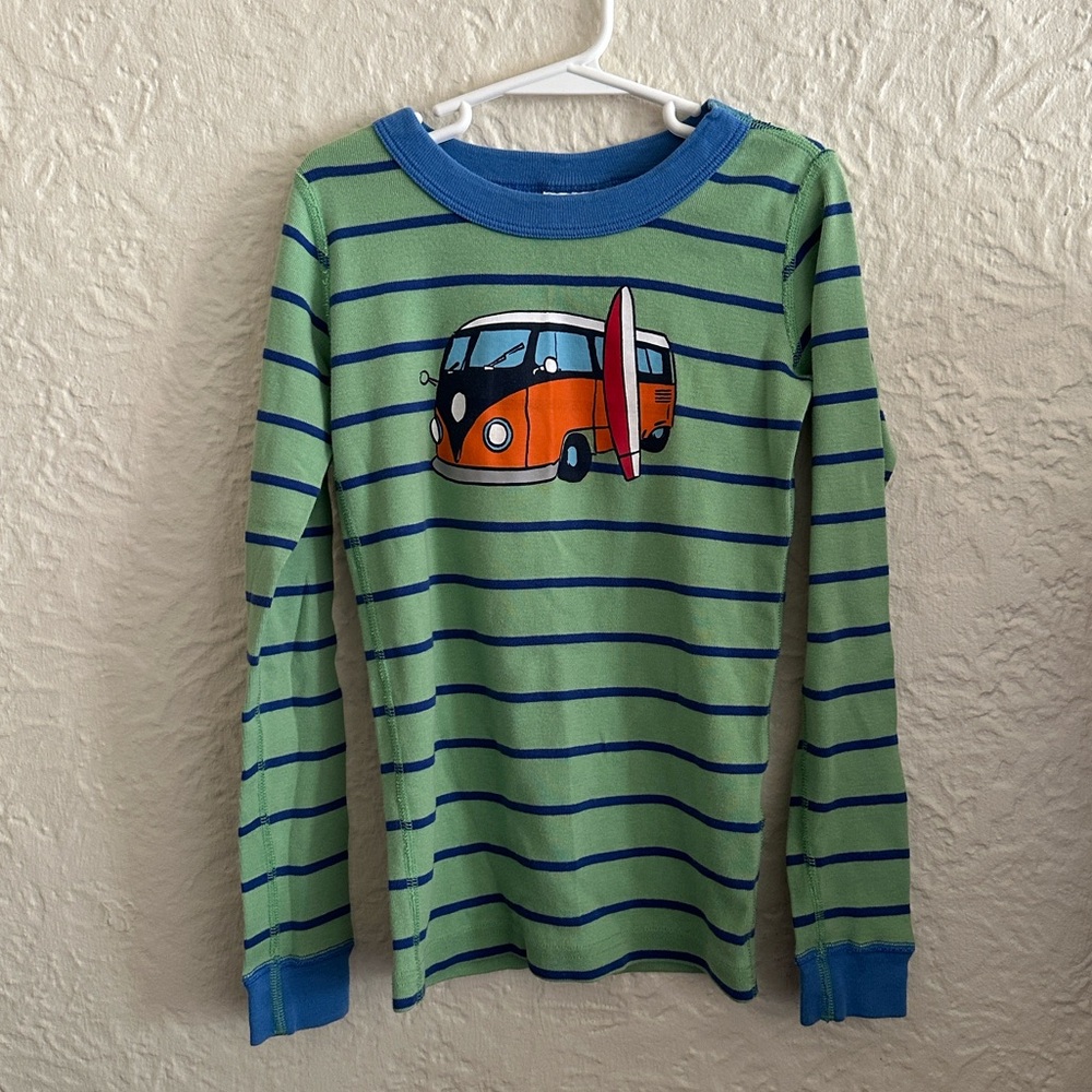 Hanna Andersson Green Blue Stripe VW Bus Surfboard Long Sleeve Tee Shirt Boys 8